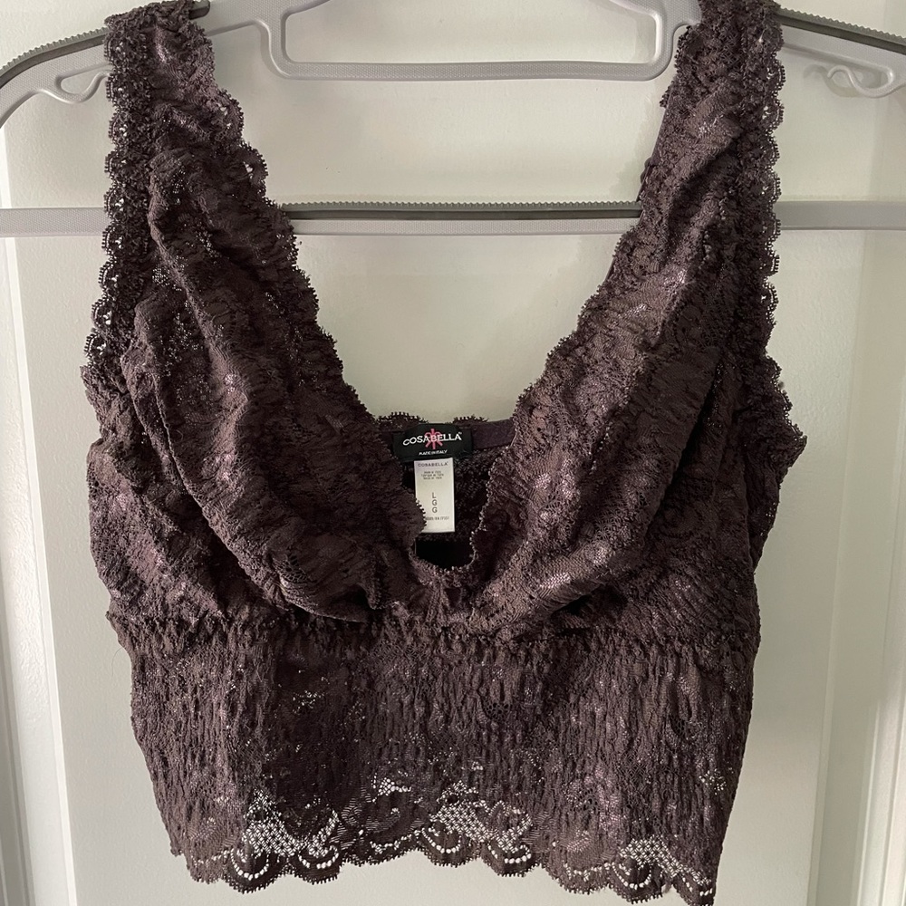 Large dark purple lace bralette
